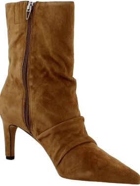 Dolce Vita Suede Pointed-Toe Mid-Heel Ankle Boots in Camel